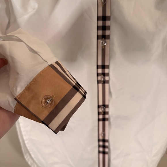 Designer Inspired Checkered Pattern Women's Button Down White Shirt British Sz M - Picture 4 of 5